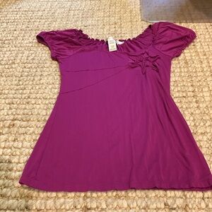 Women’s Max Studio Size XS Purple Blouse with Flower Accent and Scoop-neck